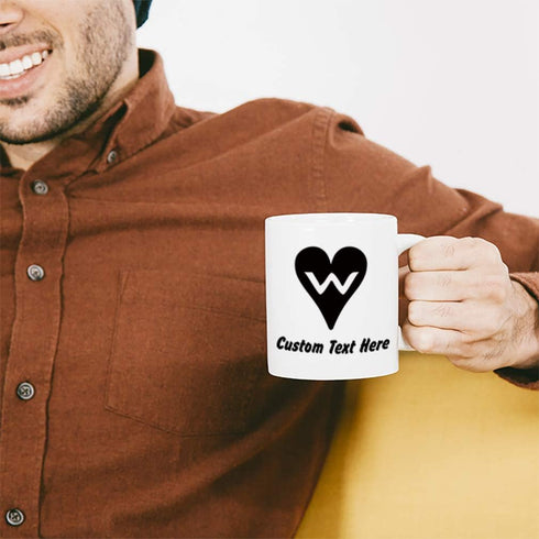 Custom Ceramic Coffee Mug, 11 Ounces "W" Heart Initial Monogram Letter W White Tea Cup, Love Personalized Text Here