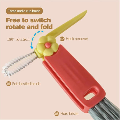3 in 1 Multifunctional Cup Lid Cleaning Brush, 2024 New Portable Cleaner for Tumbler and Narrow Bottles