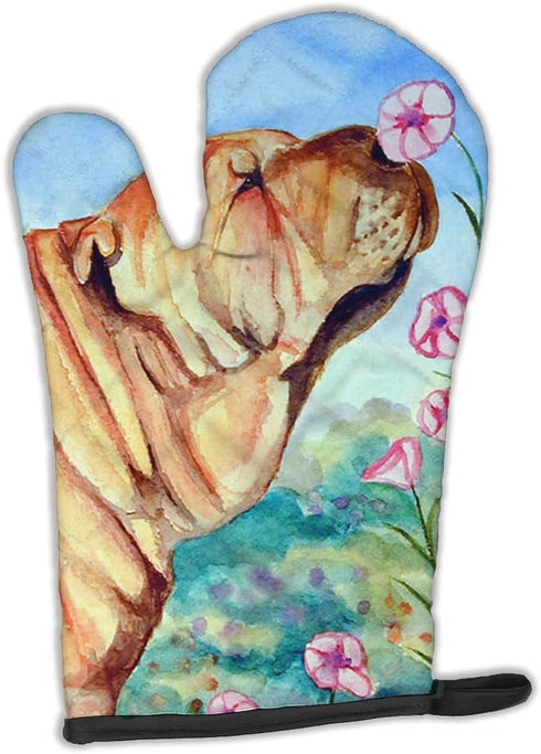 Caroline's Treasures 7105OVMT Shar Pei Smell the Flowers Oven Mitt, Heat Resistant Thick Mitt for Hot Pans