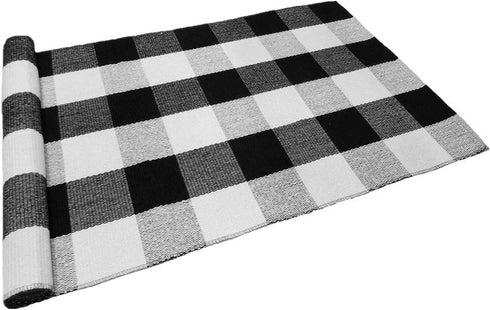 LEVINIS Black and White Doormat 51.2''x23.6'', Washable Cotton Farmhouse Layered Outdoor Buffalo Plaid Rugs