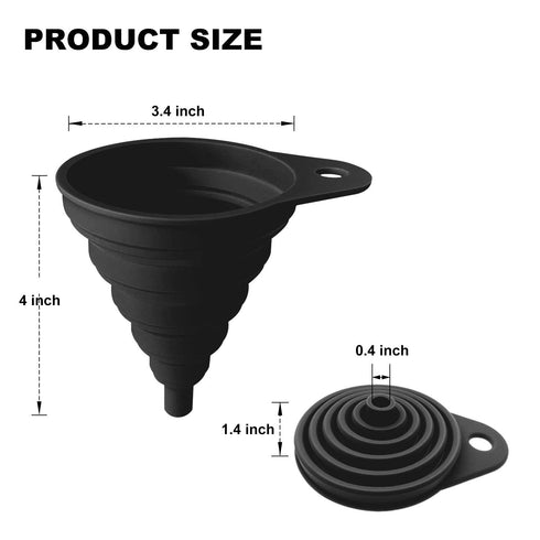 Kitchen Funnels for Use, Food Grade Silicone Collapsible Kitchen Funnel (Black)