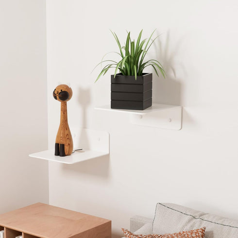 Wisfame 4.92 2 Pack Small Piano White Shelves for Wall, Metal Floating Shelves for Echo, Cameras, Small Speaker