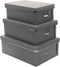 Foldable Storage Baskets, 3 Piece Waterproof Plastic Box with Lid for Toys/Shoes, Multiple Sizes, Grey