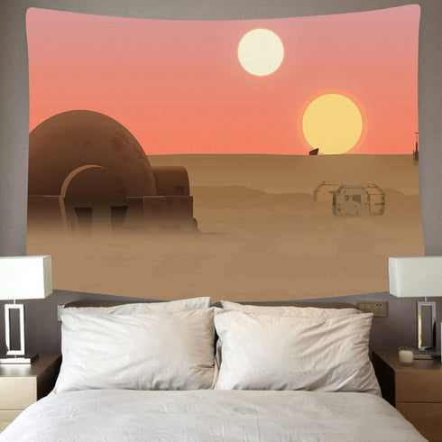 F-FUN SOUL Twin Suns Planet Wars Tapestry, 80x60in, Soft Flannel Wall Hanging for Living Room Bedroom Decor