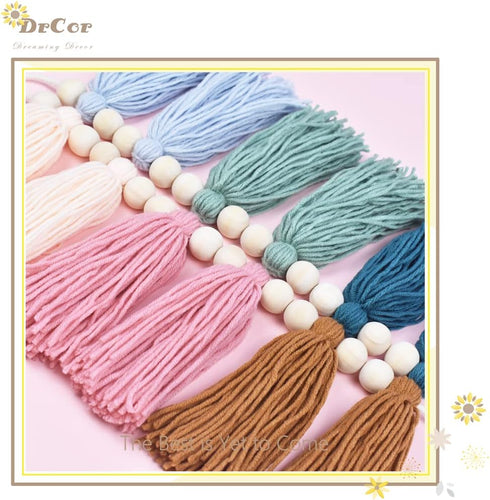 DrCor Boho Rainbow Tassel Garland - Handmade Cotton Yarn Wall Hanging in Earthy Tones for Nursery, Kids Room, Baby