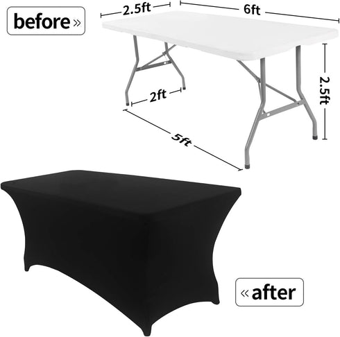Peomeise 6FT Spandex Table Cover Rectangular Stretch Tablecloth (Black, 6FT)