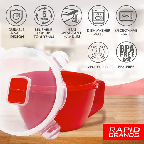 Rapid Plastic Noodle/Soup Bowl, Microwave Safe for Soup & Noodles, Perfect for Dorm, Small Kitchen, or Office