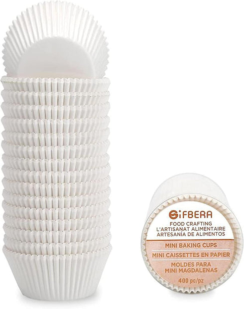 Gifbera Mini White Cupcake Liners, 400-Count Greaseproof Paper Muffin Baking Cups for Baking and Celebration