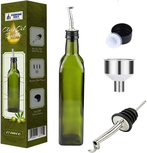 17oz Glass Olive Oil Dispenser Bottle Set - Easy Pour Spout, Drip-Free Carafe, Oil and Vinegar Cruet for Kitchen
