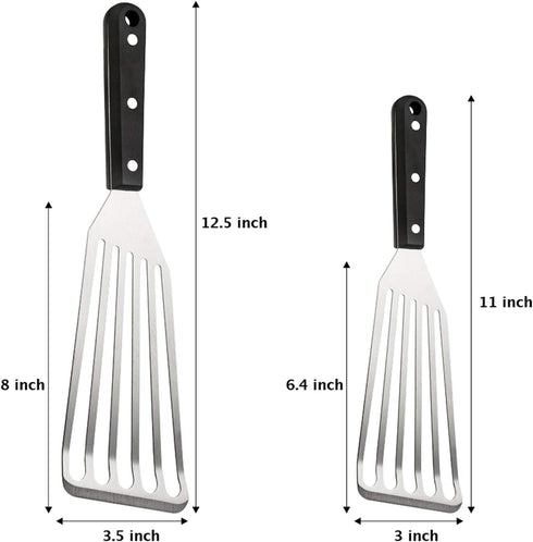 HaSteeL 2-Piece Fish Spatula, Stainless Steel Slotted Turner for Frying, Grilling, Kitchen Cooking, Dishwasher Safe