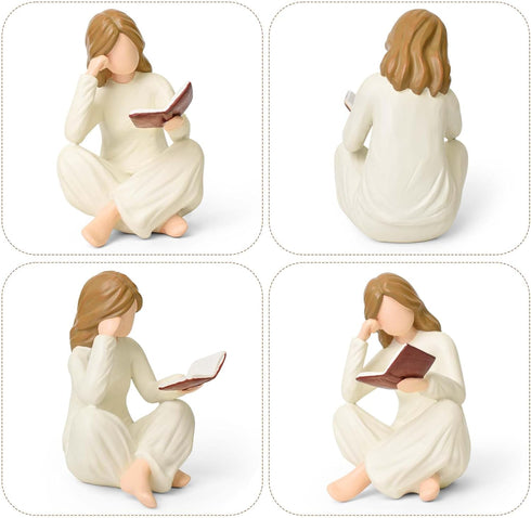 Reading Book Thinker Figurine Gift for Women Librarian Readers Study Graduates Students Teachers, Girl Reading Statue