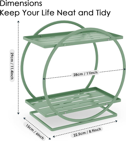 2-Tier Counter Countertop Green Perfume Organizer for Dresser, Bathroom Organizers, Elegant Round Makeup Organizer