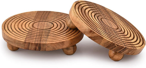 EDHAS Set 2 (6" 6" 1.5") Pedestals Acacia Wood of Round Pedestal Riser Board for Display, Farmhouse Dcor Displays Your
