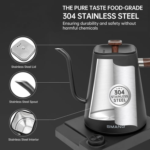 1 304 1L Electric Kettles, Gooseneck Electric Kettle, Temperature Control, for Pour Over Coffee and Tea, Stainless
