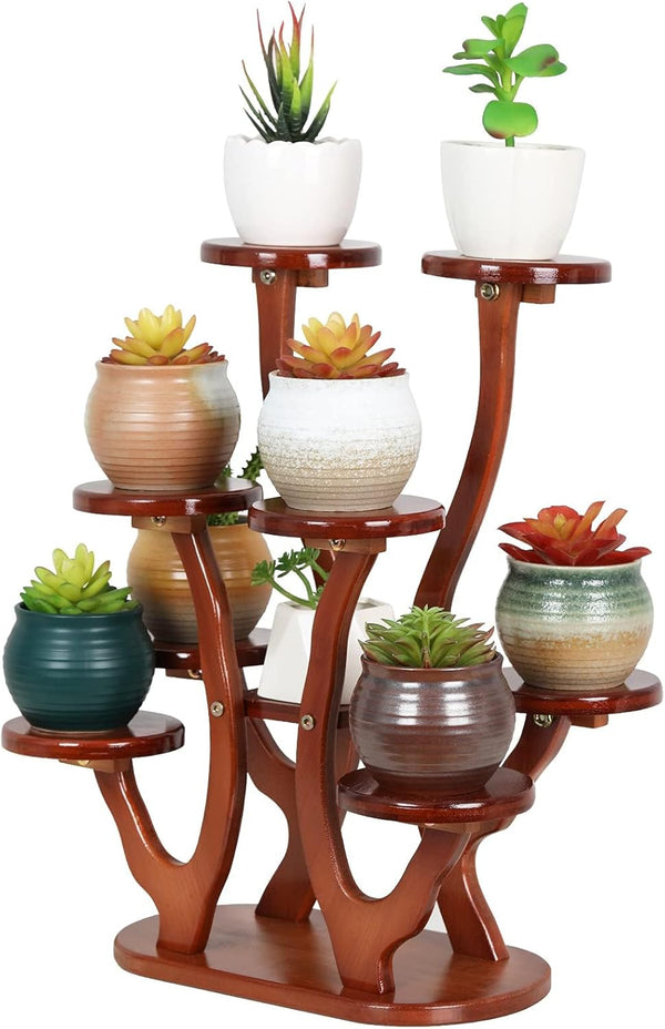 9 Tiers Small Windowsill Plant Shelf Indoor,Bamboo Succulent Plant Stand for Desk,Multi-Layered