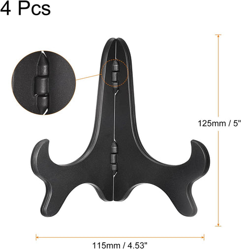 uxcell 4pcs 5" Easel Plate Holder, Wood-like Plastic Folding Display Stand Black for Decorative Picture Frame