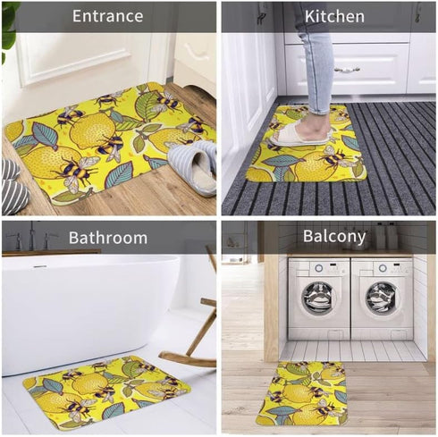 Welcome Doormat - Yellow Lemon and Bee Funny Entryway Rug, Non-Slip, Washable Outdoor Mat for Kitchen, Bathroom