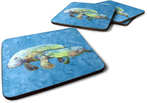 Caroline's Treasures Manatee Foam Coasters, Set of 4, 3.5" H x 3.5" W, Multicolor