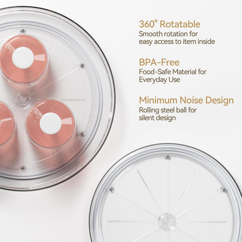 LAMU 2 Pack Lazy Susan Turntable Organizer, 10''/10.6'' Kitchen Pantry Organizers and Storage, Clear