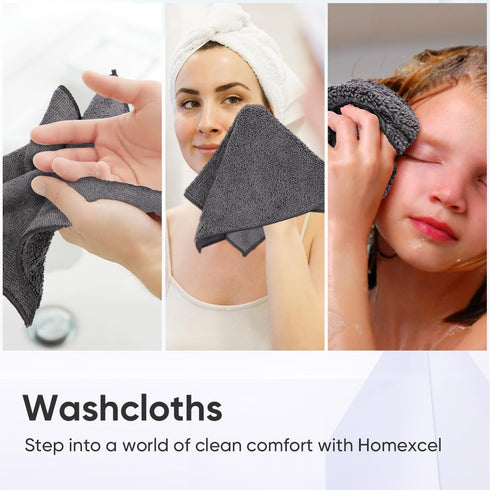 50 Pack, 12x12 Inch, HOMEXCEL Microfiber Washcloths Highly Absorbent and Soft Face Towel, Multi-Purpose Wash Cloths