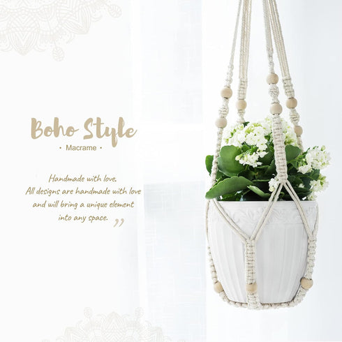 35 Inch, Set 1 Mkono Macrame Plant Hanger Indoor Hanging Planter Basket with Wood Beads Decorative Flower Pot Holder No