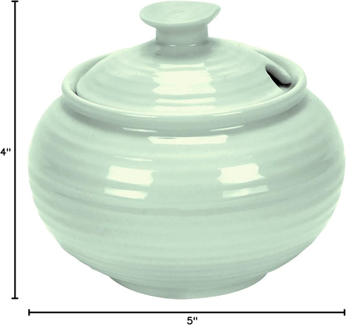 Portmeirion Sophie Conran Celadon Covered Sugar Bowl, 11 Oz, Fine Porcelain