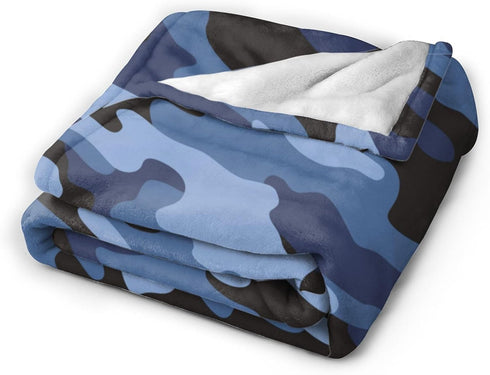 Perinsto 60"X50" Camouflage Blue Throw Blanket Ultra Soft Warm All Season Military Camo Decorative Fleece Blankets