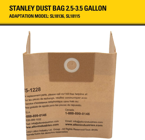 Stanley 25-1228 Disposable Filter Dust Bag, 3 Pack for 2.5-3.5 Gallon Wet/Dry Vacuum Cleaner