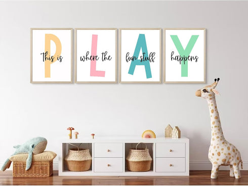 Baccone Set 4 8x10 Inch Kids Playroom Wall Art Playroom Wall Decor Kids Play Canvas Wall Art Play Sign Pictures Toddler