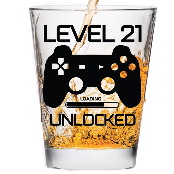Level 21 Unlocked - Birthday Shot Glass for Celebrating Turning Twenty-One, Gifts for Him or Her