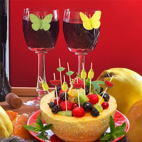 Minisland Mix-colored Watermelon Pineapple Leaf Cocktail Picks, 4.7 Inch Long Bamboo Toothpicks for Appetizers, 100