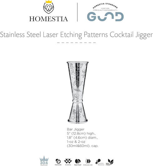 Homestia Japanese Style Jigger,Stainless Steel Double Cocktail Jigger,for Efficient Cocktail Dispensing, Glossy