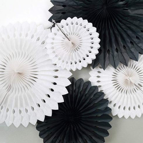 Cheerland Black White Party Decorations, Hanging Paper Fans Garland Kit for Wedding, Halloween