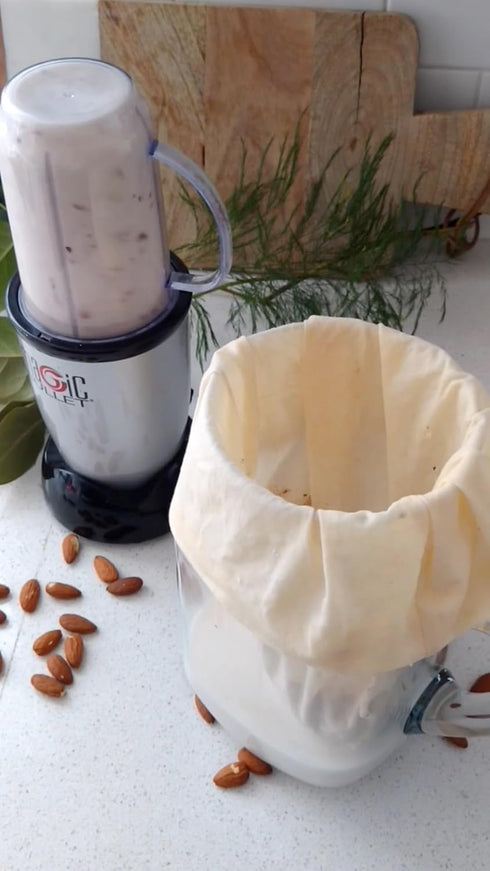 Pinyon Products 100% Organic Reusable Nut Milk Bag for straining almonds, cashews, oats, rice, hemp seeds and more