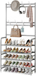Coat Rack Shoe Rack With Storage Shelf Freestanding with 8 Hooks for