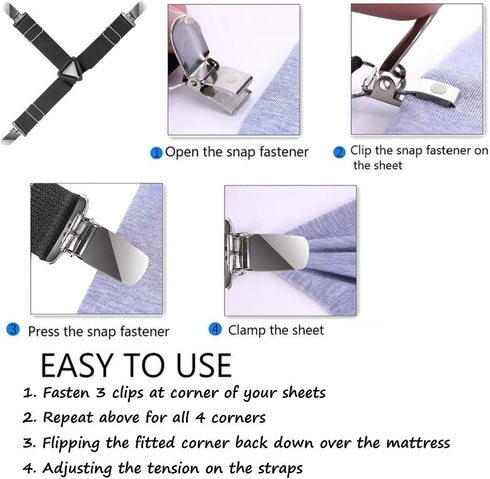 Sheet Straps Clip Triangle: 2-Set Elastic Fitted Bedding Sheet Fasteners Holder for Bed Band Crib Mattress Pad