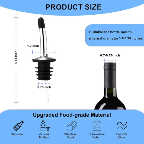 BALTRE 6PCS Liquor Bottle Pourers, Stainless Steel Olive Oil Spouts, Bottle Pourers for Alcohol, Olive Oil, With Dust