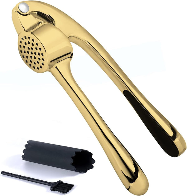 Kitessensu High Effective Premium Garlic Press Set, With Silicone Garlic Peeler &
