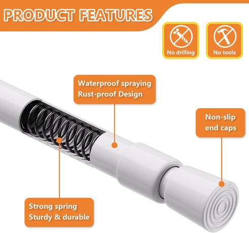 KXLife 4 Pcs Tension Curtain Rod, Adjustable 35 to 46 Inches, 5/8" Diameter Spring Curtain Rods, White