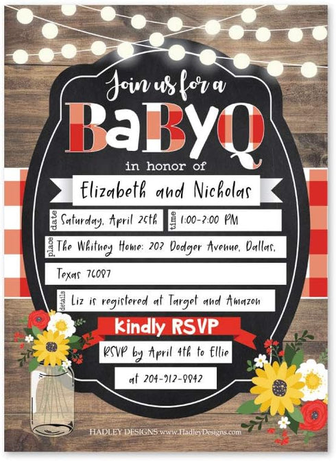 Hadley Designs 25 Baby Shower Invitations - Sprinkle Invite for Boy or Girl, Rustic Barbeque Gender Neutral Reveal