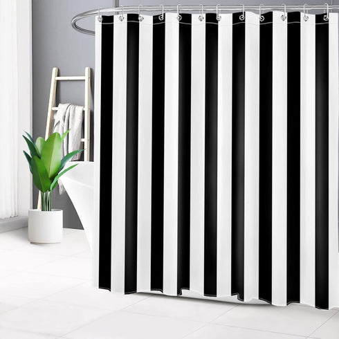 LB Black and White Shower Curtain, Striped Bathroom Curtain, 72x72 inch Waterproof Polyester Fabric