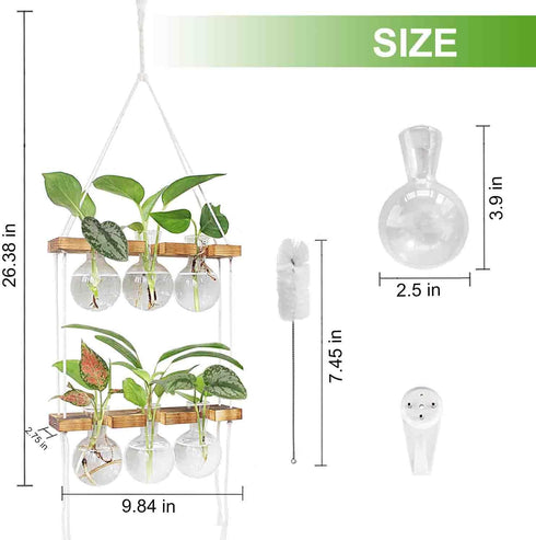 2 6 Bulb Renmxj Plant Propagation Station Wall Hanging, Plant Terrarium with Tiered Wooden Stand for Hydroponics