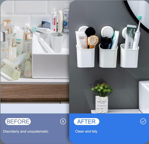 2 Pack LEVERLOC Powerful Suction Toothbrush Holder, Removable Drill-Free Wall Shower Holder for Toothbrush, Toothpaste