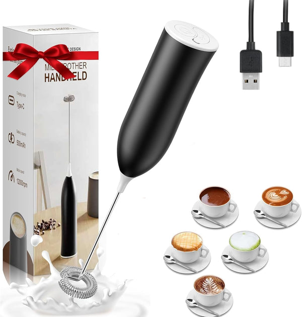 Milk Frother Rechargeable, Handheld Electric Whisk Beater, USB Frother for Cappuccino, Frappe, Hot Chocolate