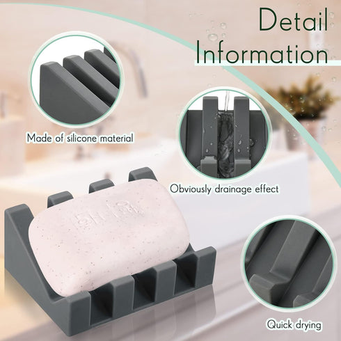 Cunhill 2 Pieces Silicone Soap Dish, Self Draining Shower Waterfall Bar Soap Holder Tray for Kitchen Bathroom