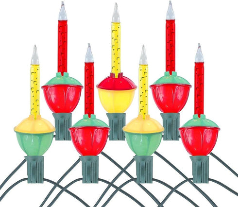 Novelty Lights Traditional Bubble Light Set, 6 Feet, 7 Bulbs Red/Yellow Liquid with Multicolor Bases