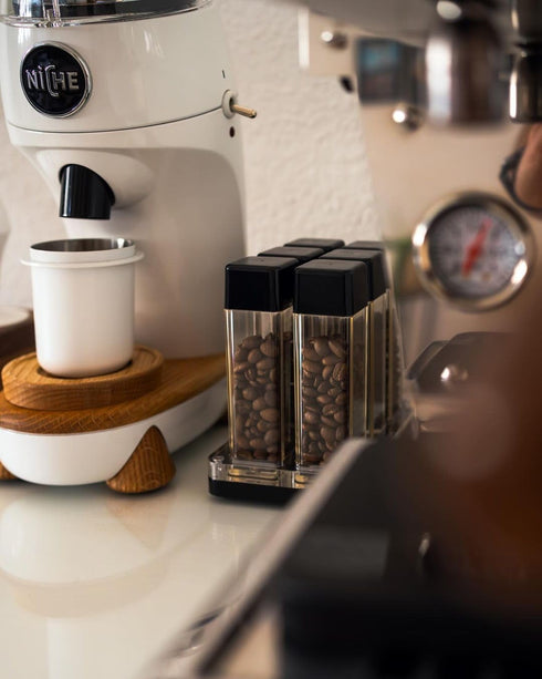 6 Set 25-28g Normcore Tubes Coffee Bean Cellars with Stand & Hopper - Single Dose Coffee Bean Vaults - Espresso Bean