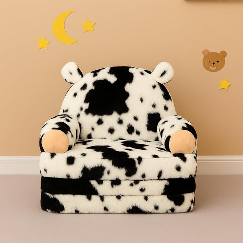 2-in-1 1-3Cow QIUODO Toddler Chair with Faux Rabbit Fur Foldable Kids Couch, Soft Sofa for Reading, Bedroom or Playroom