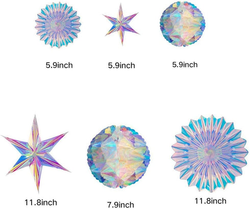 BTSD-home Iridescent Party Decorations, Hanging Honeycomb Ball, Decorative Paper Fan, Snowflake Garlands for Birthday