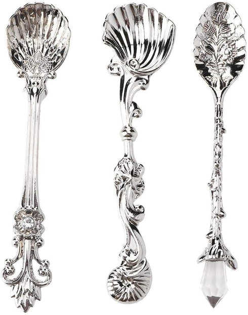 Fdit Vintage Style Coffee Spoons Set, 3 Pcs Royal Style Metal Carved Teaspoons for Kitchen and Tea Parties